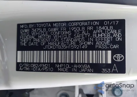 2017 Toyota Prius C Two z USA, uszkodzony, nr VIN JTDKDTB35H1592149